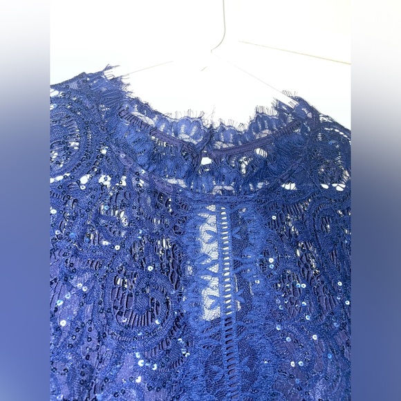 Sequin Hearts Junior Size 3 formal cocktail sequin long sleeve lace mini dress - Picture 2 of 10